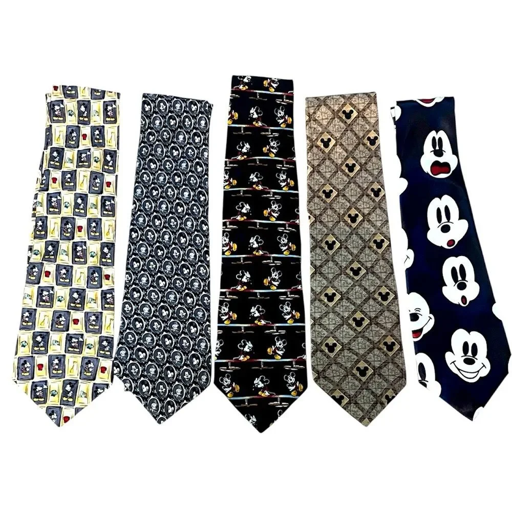 Disney Mickey Mouse Men's Tie Bundle of 5 Silk Disney World Goofy Silk Ties